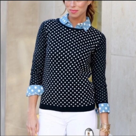 Loft Pullover Sweater Navy Blue Gold Polka Dot Knit NWT Soft - Picture 2 of 12